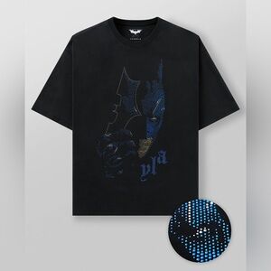 YoungLA 4257 Batman Rhinestone Tee, Black Wash, Size M, NWT